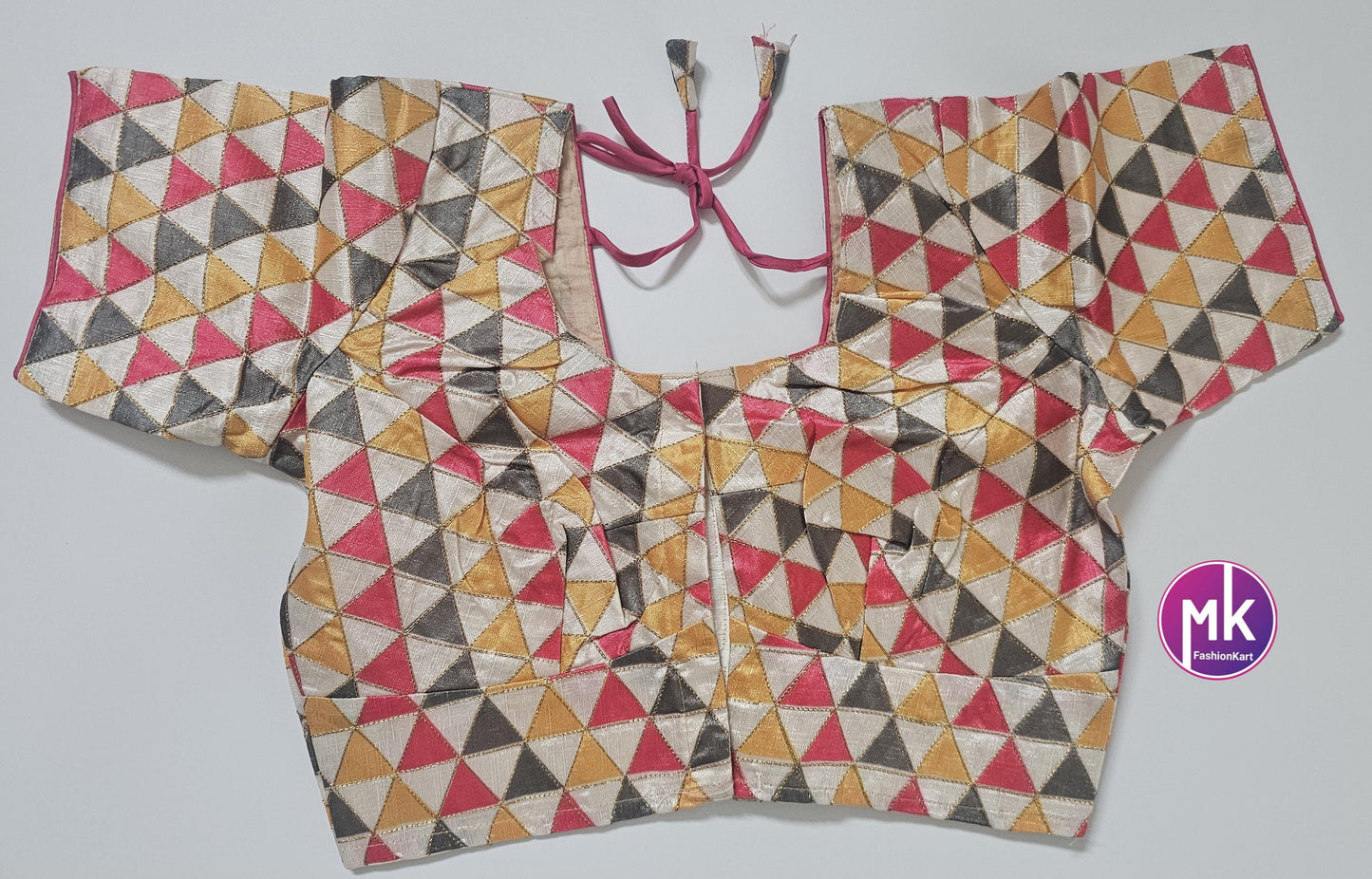 Readymade Saree Blouse - Silk Basse Multi-color Triangle design Blouse - Saree/Lehenga blouse - Size 40" - MK Fashionkart