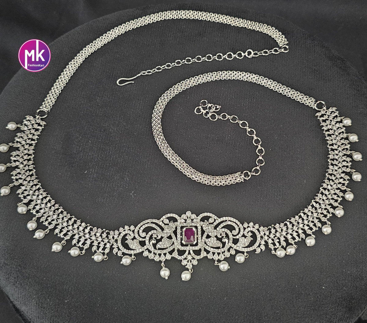 Premium Quality Silver finish AD and CZ Stone Hip Belt - MK Fashionkart -Fashion Jewelry - Indian Jewelry