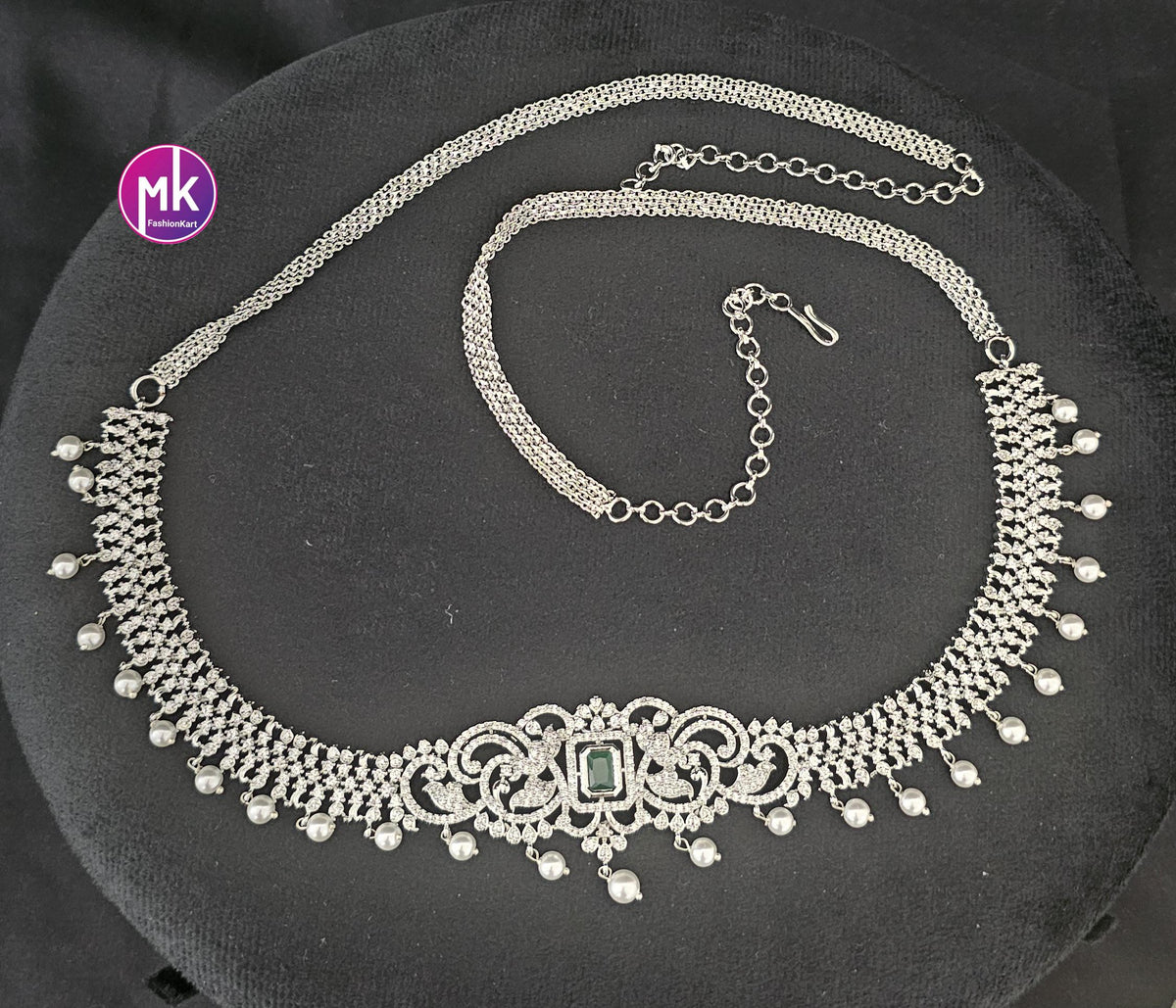 Premium Quality Silver finish AD and CZ Stone Hip Belt - MK Fashionkart -Fashion Jewelry - Indian Jewelry