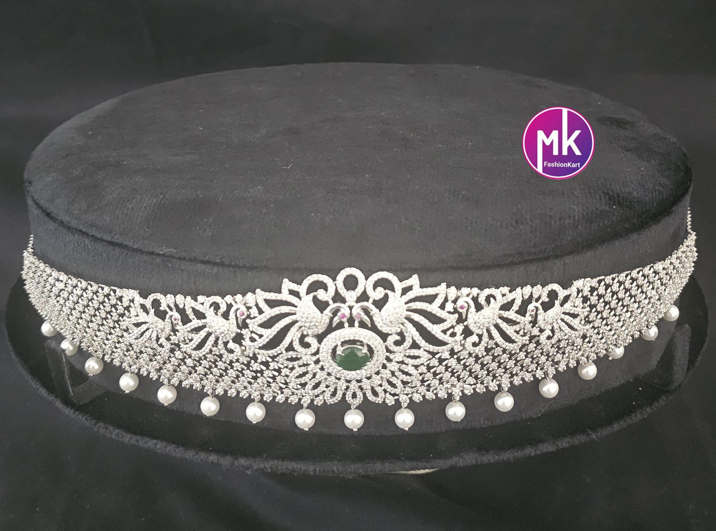 Celebrity Style Premium quality Emerald CZ/AD stone Jewelry - Bridal Combo set Wedding/Baby shower/Housewarming - MK Fashionkart