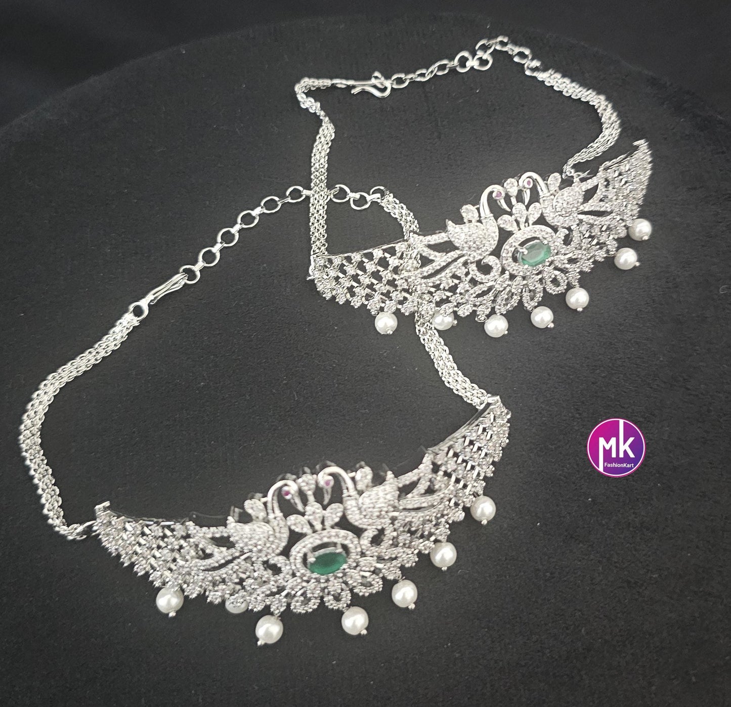 Celebrity Style Premium quality Emerald CZ/AD stone Jewelry - Bridal Combo set Wedding/Baby shower/Housewarming - MK Fashionkart