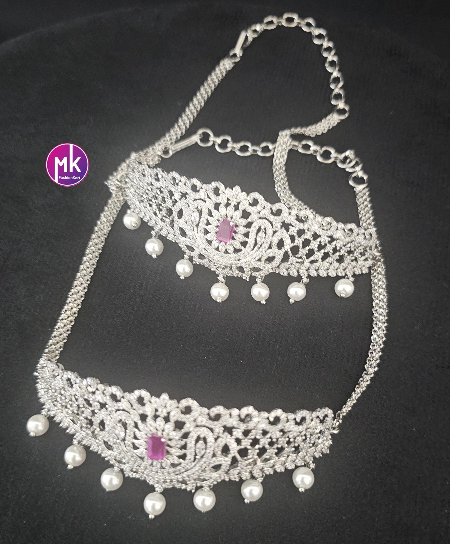 Celebrity Style Premium quality Ruby CZ/AD stone Jewelry - Bridal Combo set Wedding/Baby shower/Housewarming - MK Fashionkart