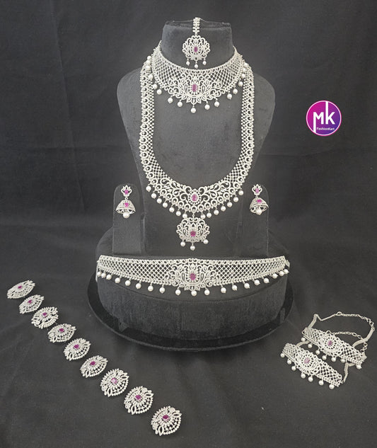Celebrity Style Premium quality Ruby CZ/AD stone Jewelry - Bridal Combo set Wedding/Baby shower/Housewarming - MK Fashionkart