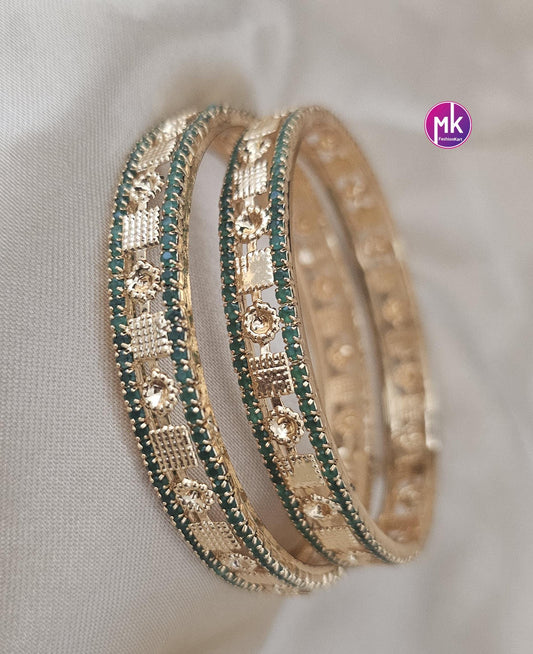 Premium Quality AD Green stone Gold finish Stone Bangles - Set of 2 bangles - Size 2.4 and 2.8 - Fashion Jewelry - MK Fashionkart