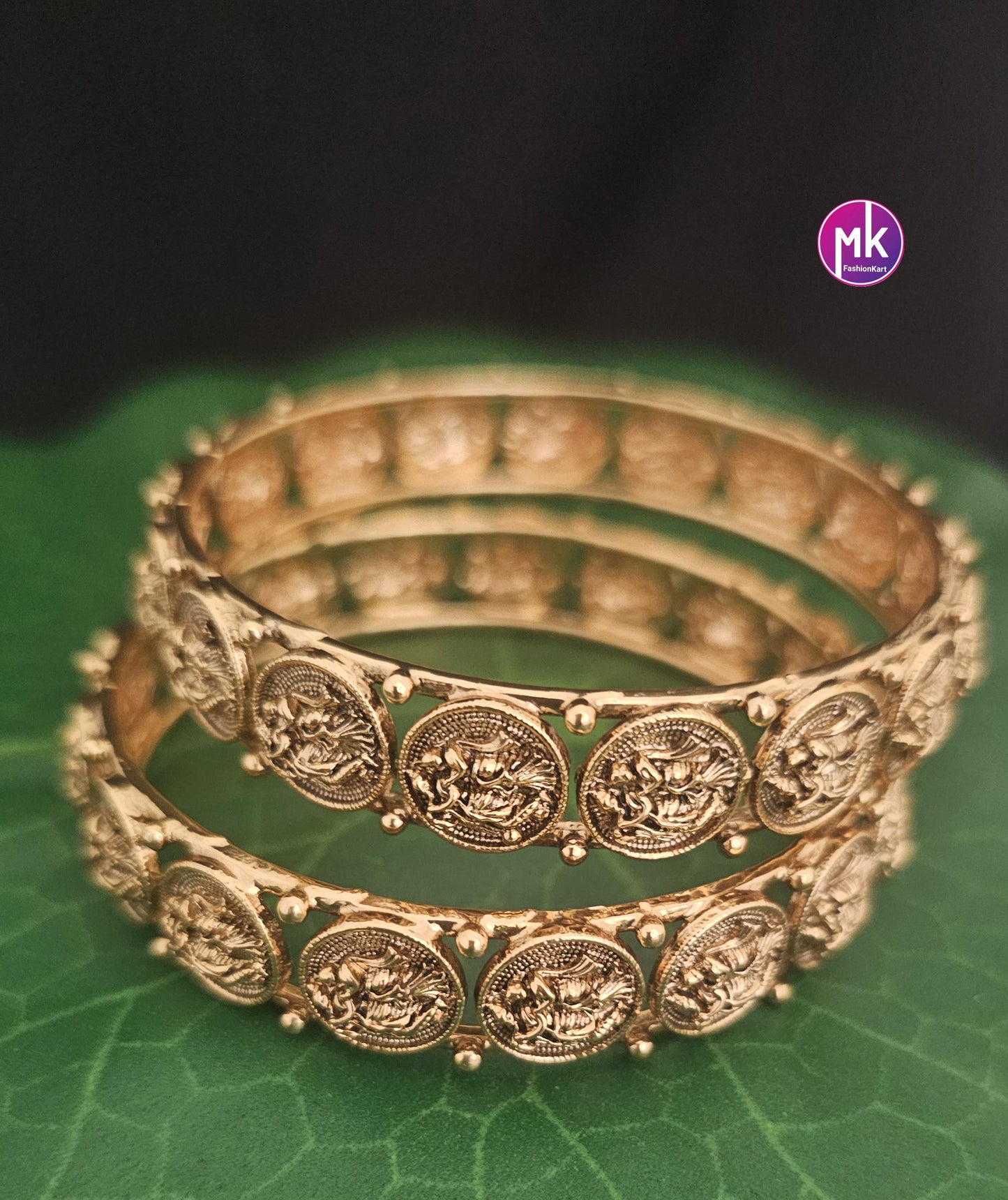 Radha Krishna premium quality Antique gold finish bangles - Set of 2 bangles - Size 2.6 and 2.8 - Fashion Jewelry - MK Fashionkart