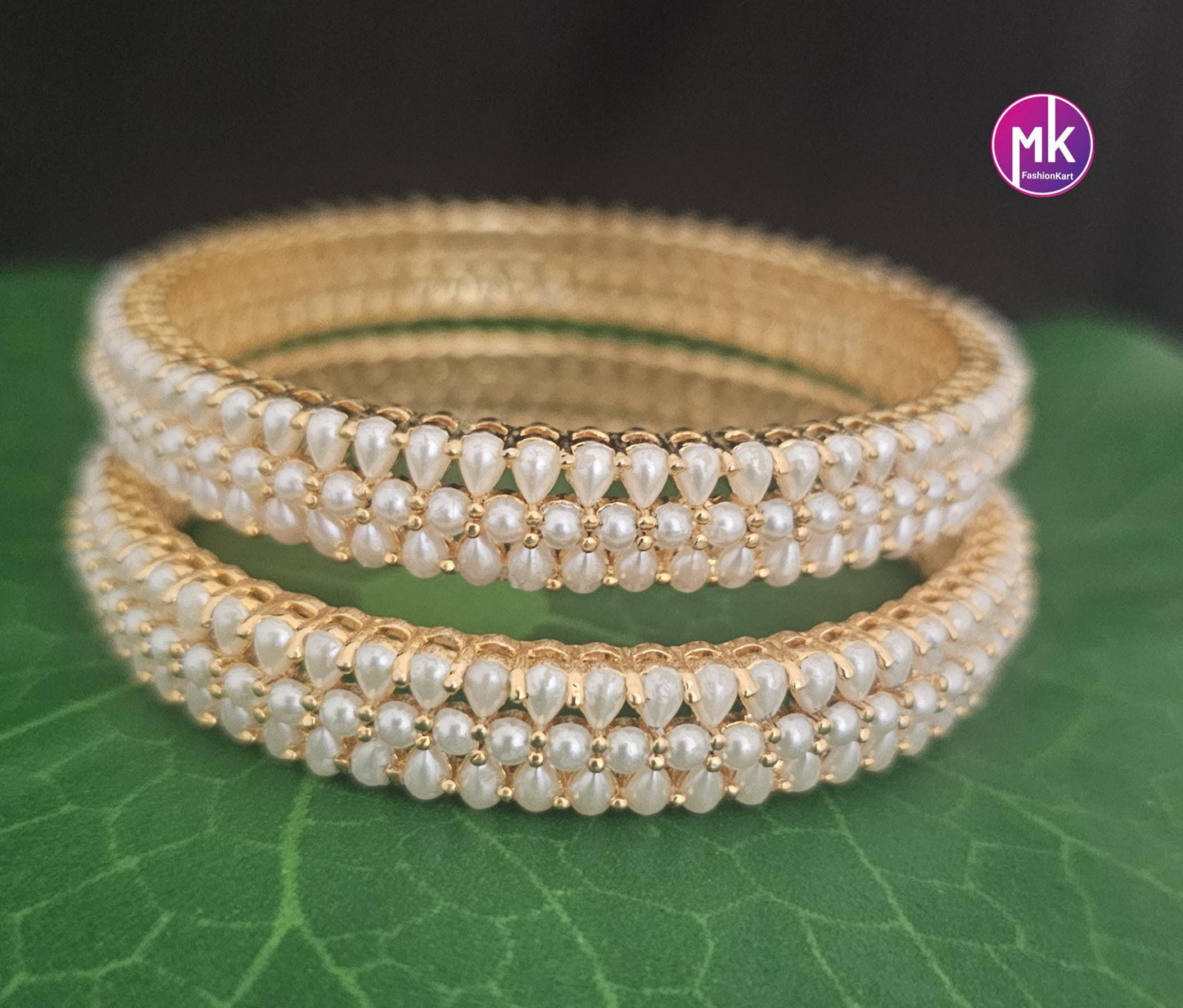 Hyderabad pearl premium gold finish Bangles - Set of 2 bangles - Size 2.6 and 2.8 - Fashion Jewelry - MK Fashionkart