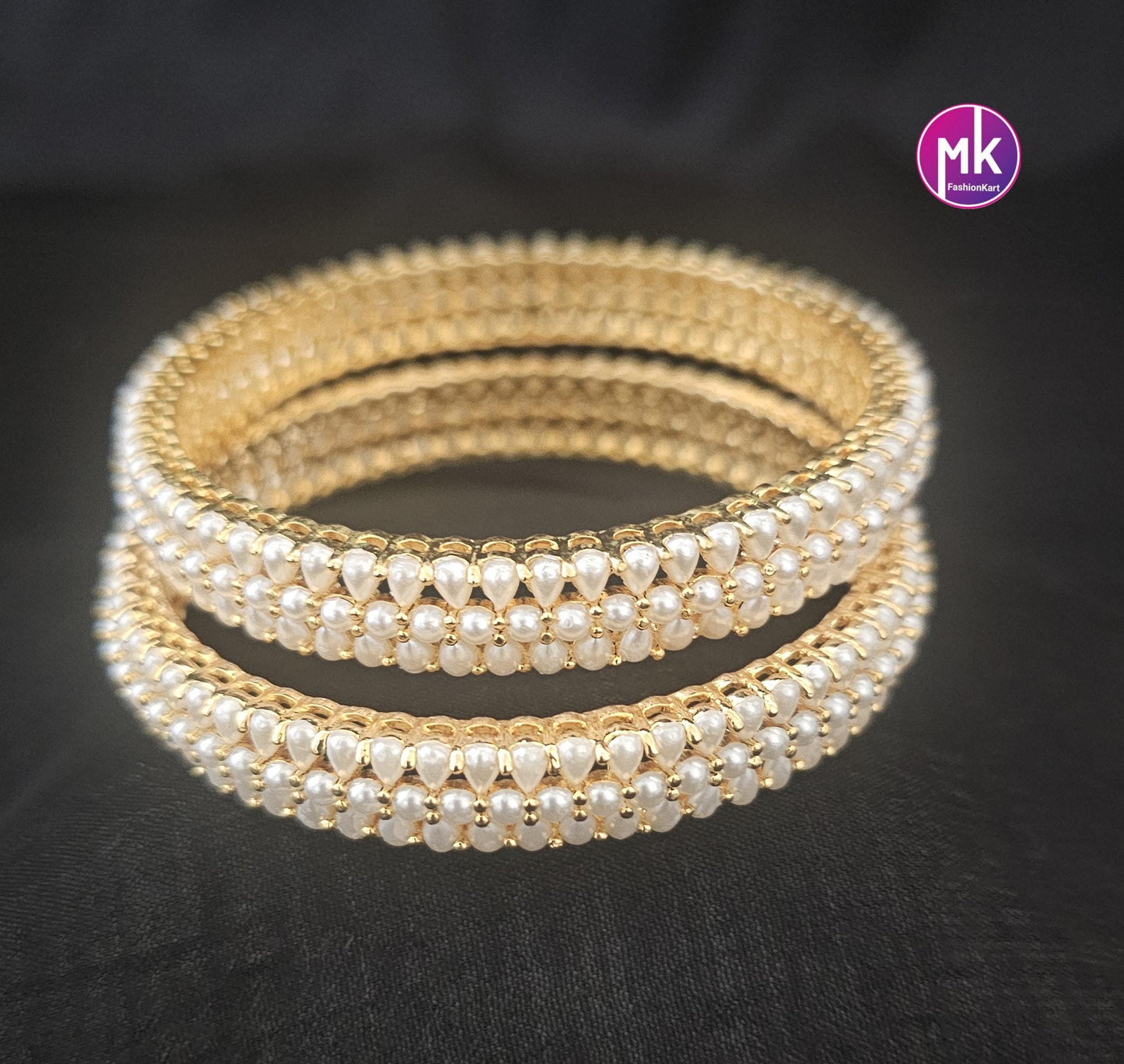Hyderabad pearl premium gold finish Bangles - Set of 2 bangles - Size 2.6 and 2.8 - Fashion Jewelry - MK Fashionkart