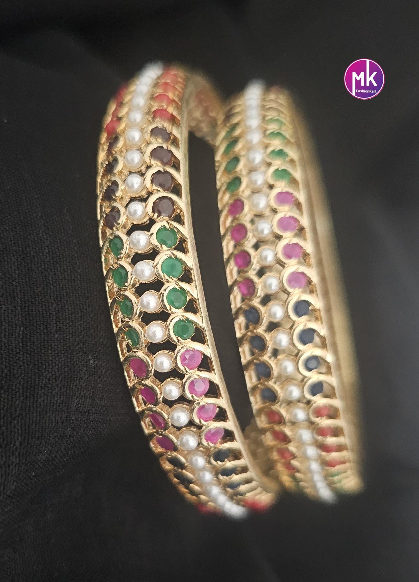 Hyderabad Pearl with AD stone premium gold finish Bangles - Set of 2 bangles - Size 2.6 and 2.8 - Fashion Jewelry - MK Fashionkart