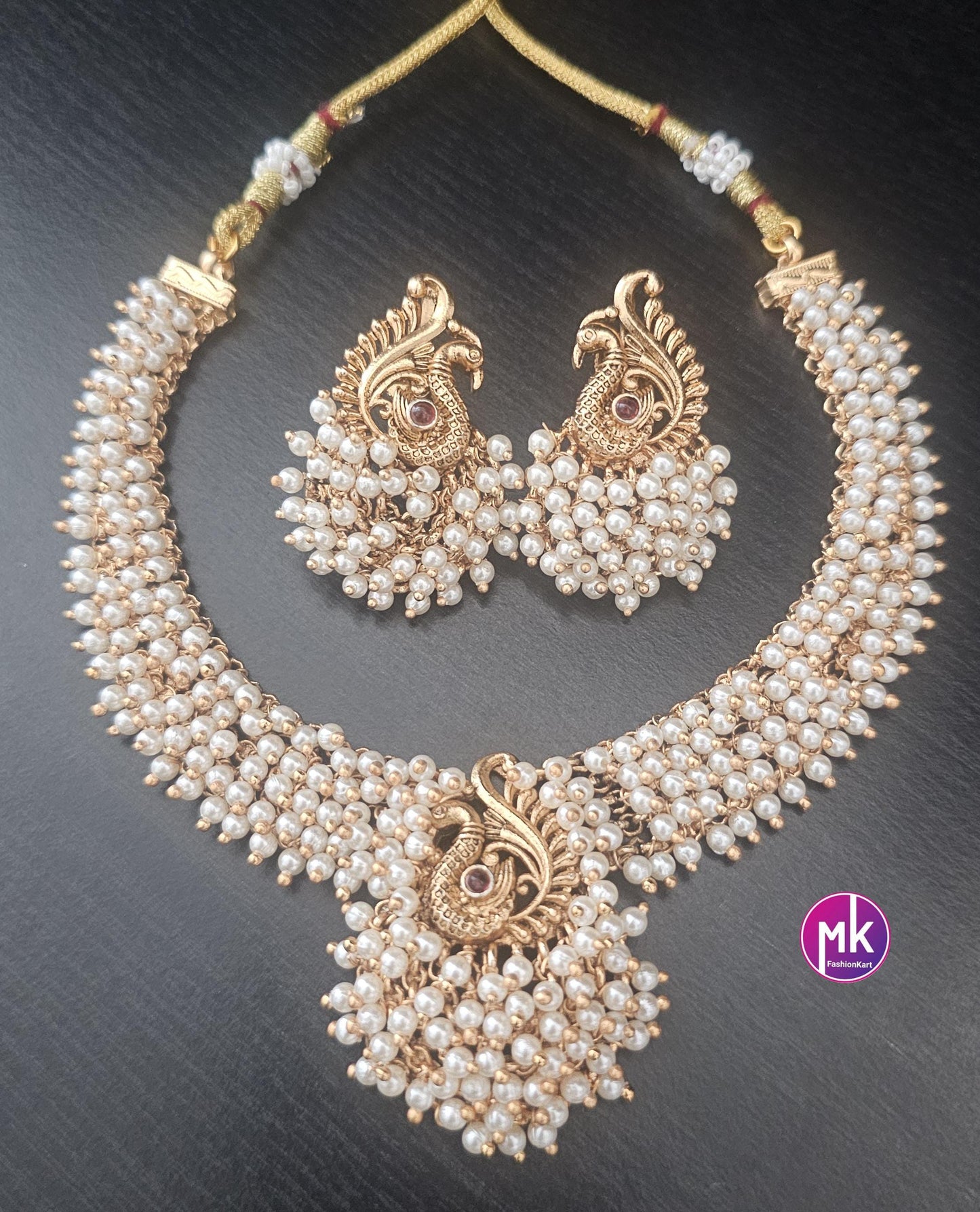 Peacock design premium quality matte finish necklace with matching big Earrings - Fashion Jewelry - MK Fashionkart