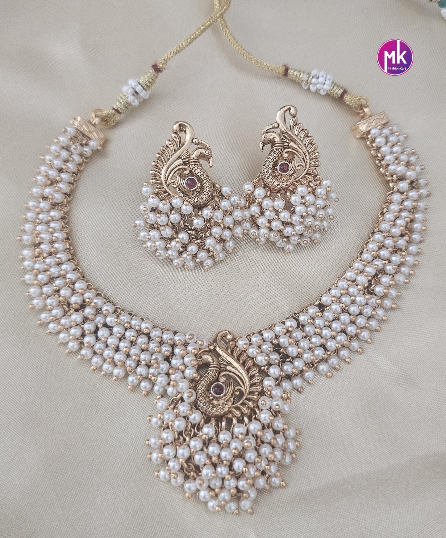 Peacock design premium quality matte finish necklace with matching big Earrings - Fashion Jewelry - MK Fashionkart
