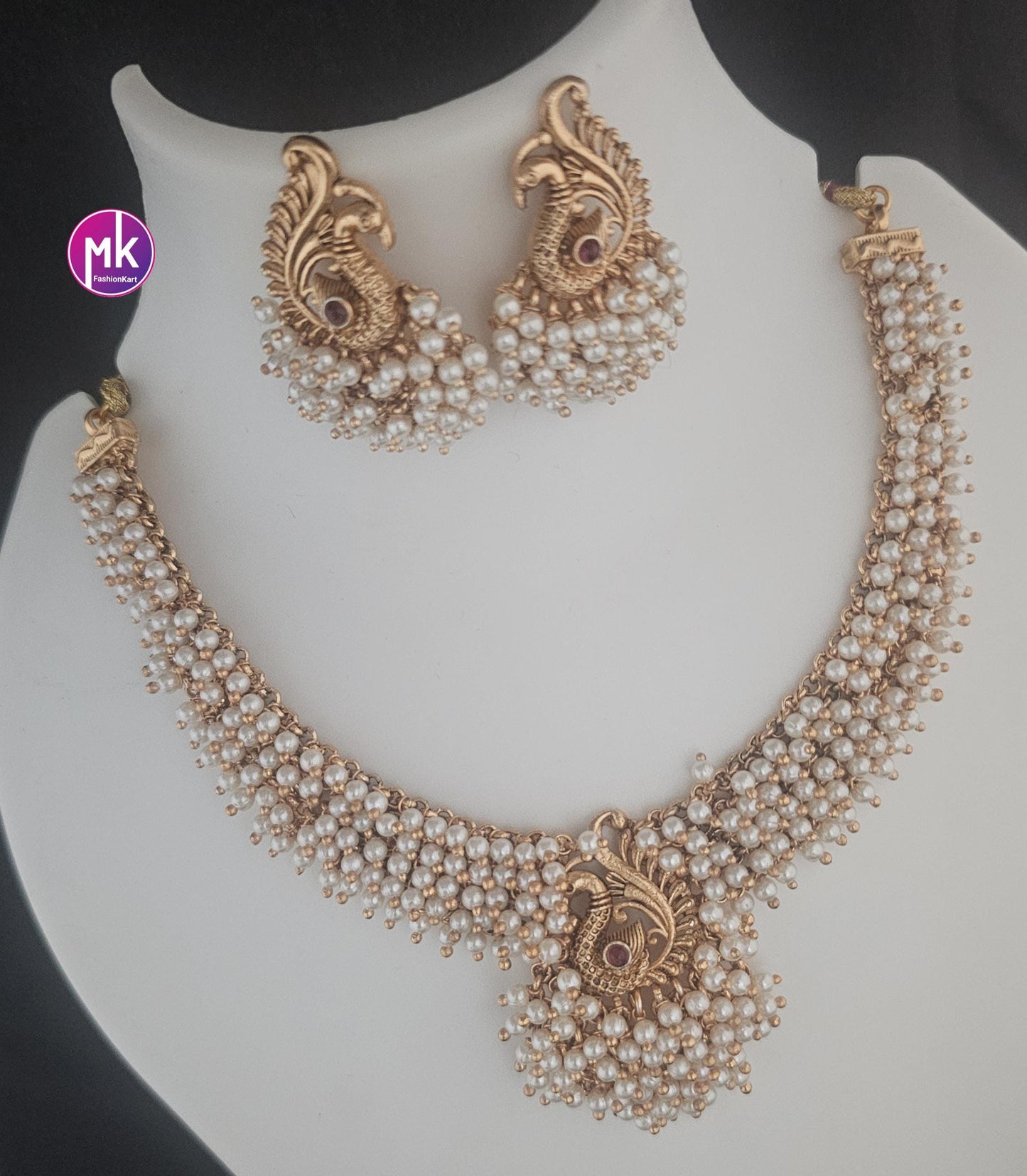 Peacock design premium quality matte finish necklace with matching big Earrings - Fashion Jewelry - MK Fashionkart
