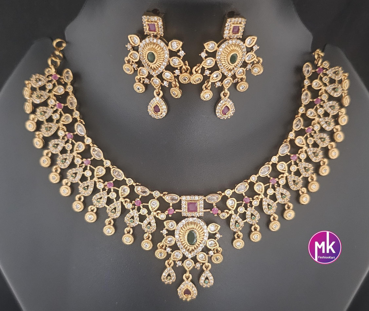 Premium Quality Matte finish Choker cum Necklace with Beautiful Earrings - MK Fashionkart - Fashion Jewelry