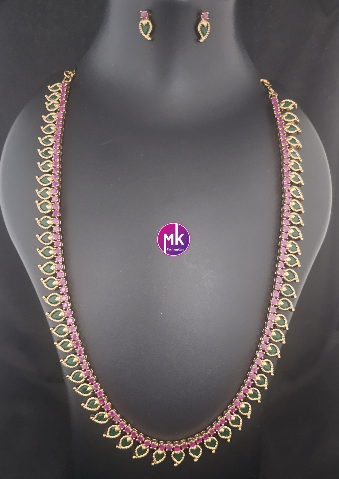 Traditional Kerala style Matte gold finish Haram with matching cute Earrings - Wedding/Partywear Haram - Fashion Jewelry - MK Fashionkart