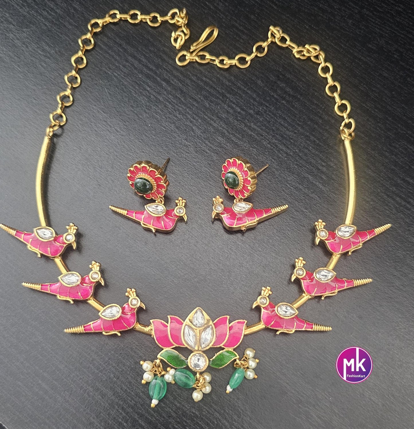 Vibrant color Meenakari work trendy Necklace with matching Earrings - Fashion Jewelry - Mk Fashionkart