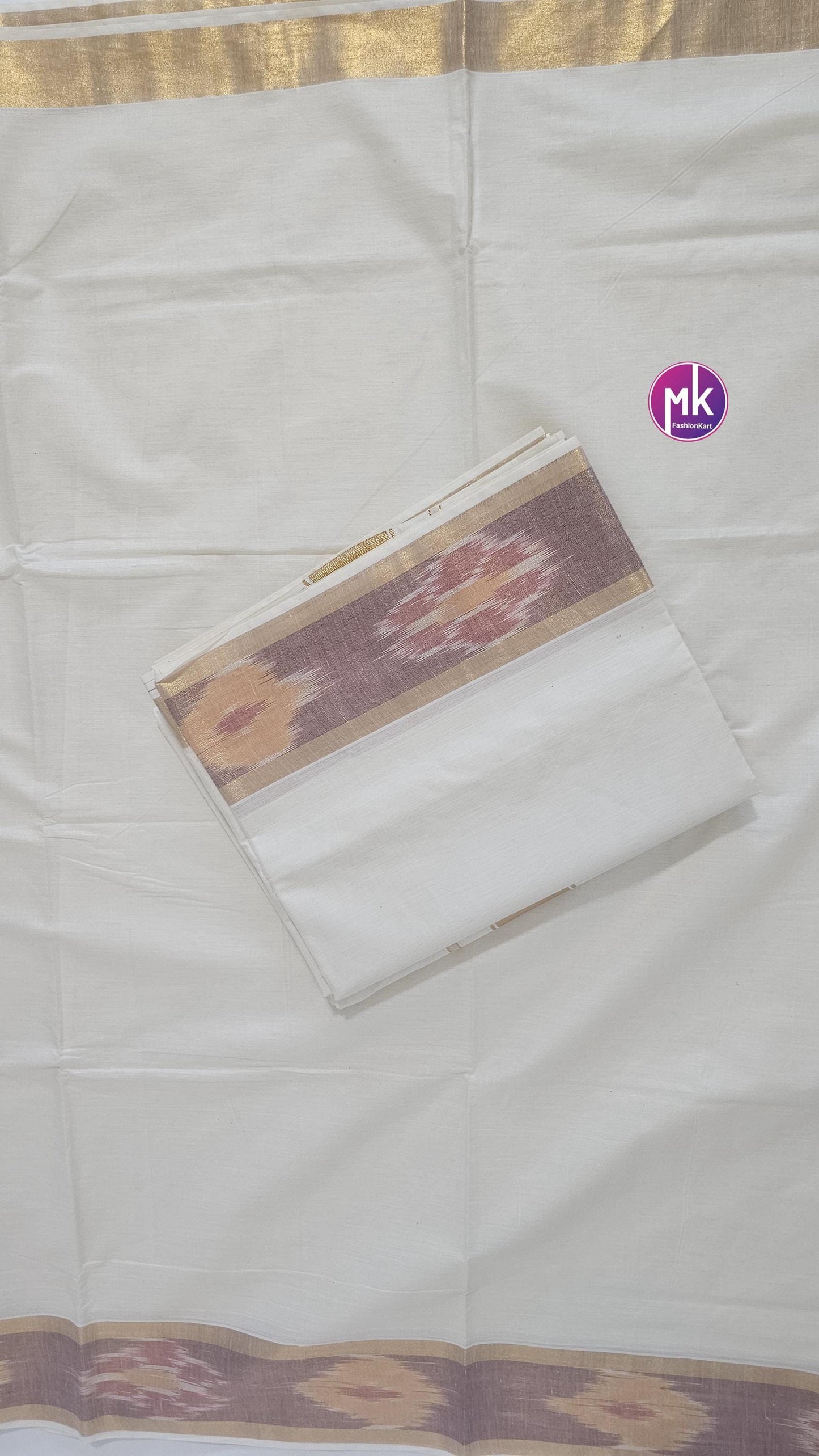 Traditional Pochampally border Kerala Kasavu cotton Saree - Poojaja Saree from kerala - Stylish cotton Saree for all season - MK Fashionkart