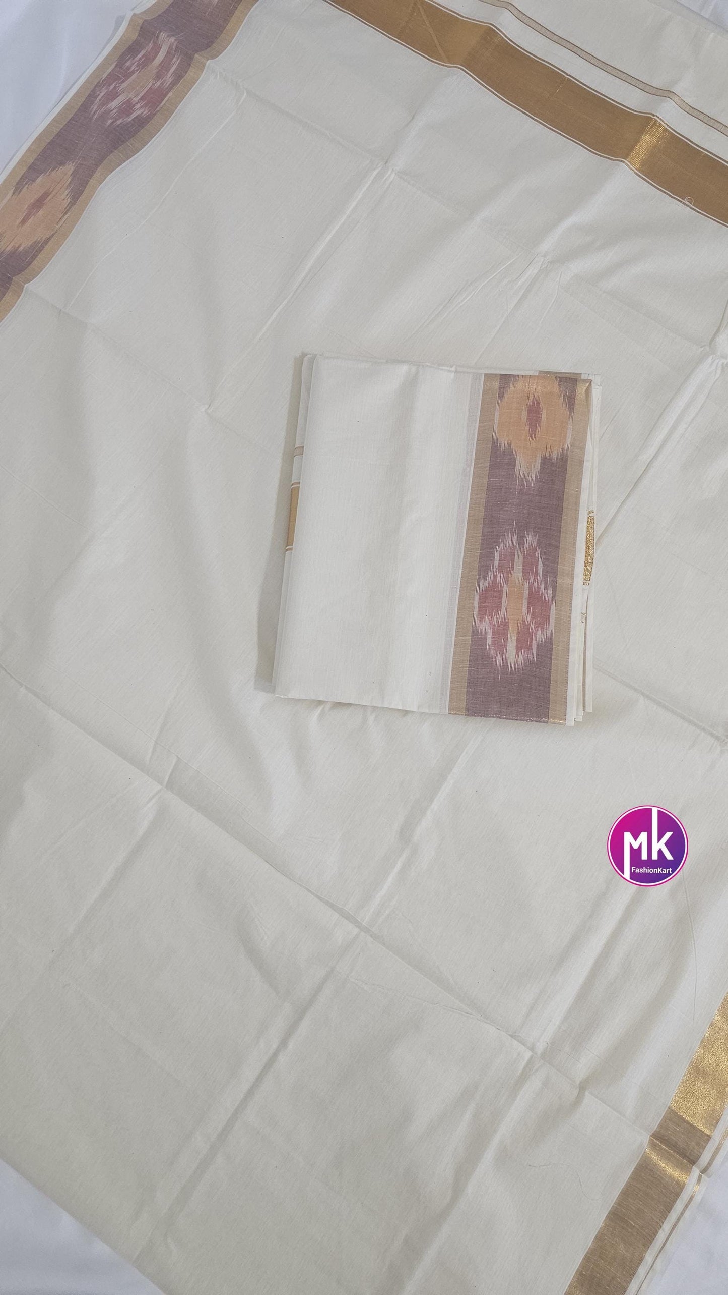 Traditional Pochampally border Kerala Kasavu cotton Saree - Poojaja Saree from kerala - Stylish cotton Saree for all season - MK Fashionkart