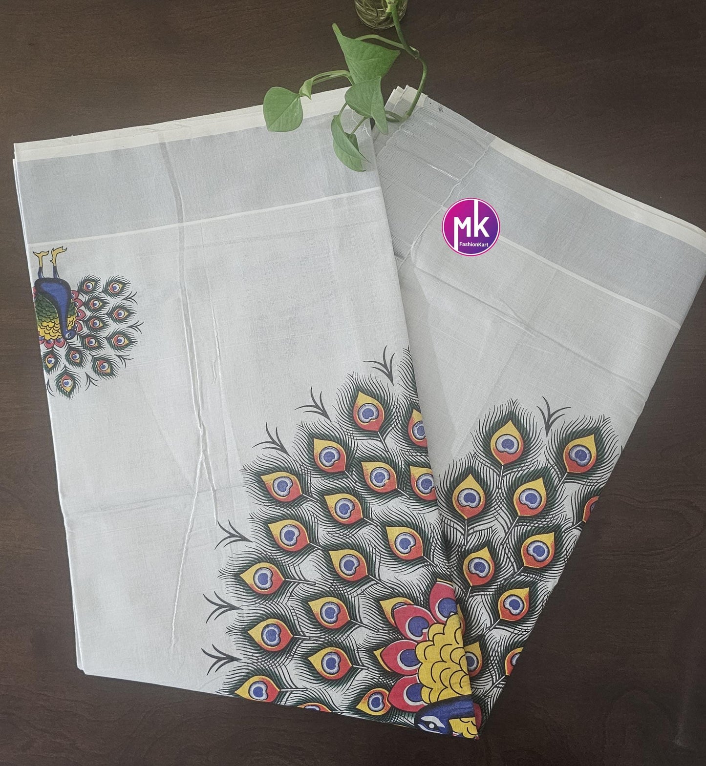 Traditional Peacock/Elephant Golden Tissue Kerala Kasavu Silk Saree - Pooja Saree from Kerala - Cotton Saree for all Season - MK Fashionkart