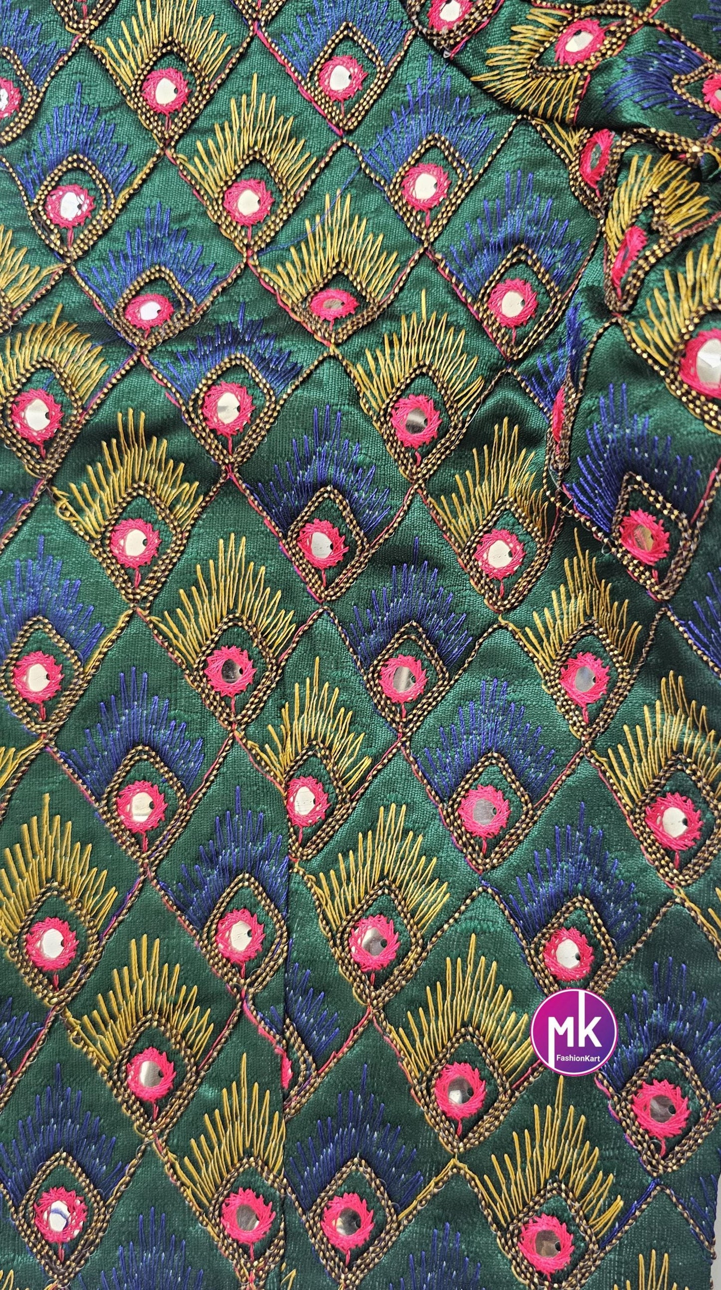 Readymade Saree Blouse - Peacock Feather design Blouse with mirror work - Saree/Lehenga blouse - Size 36", 38", 40" - MK Fashionkart