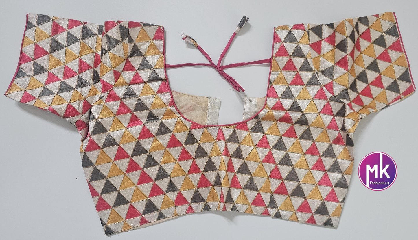 Readymade Saree Blouse - Silk Basse Multi-color Triangle design Blouse - Saree/Lehenga blouse - Size 40" - MK Fashionkart