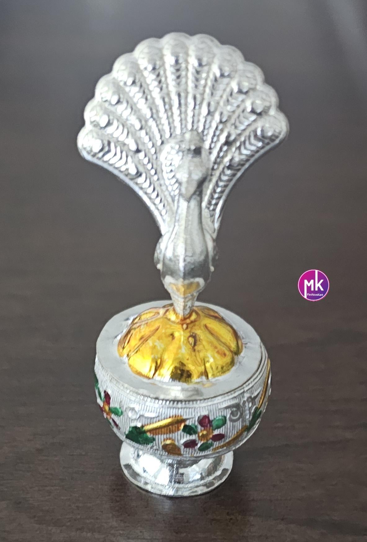 Peacock design German Silver Meenakari work Kumkum holder for House Warming Gift, Pooja return gift, Kumkum Barani - MK Fashionkart