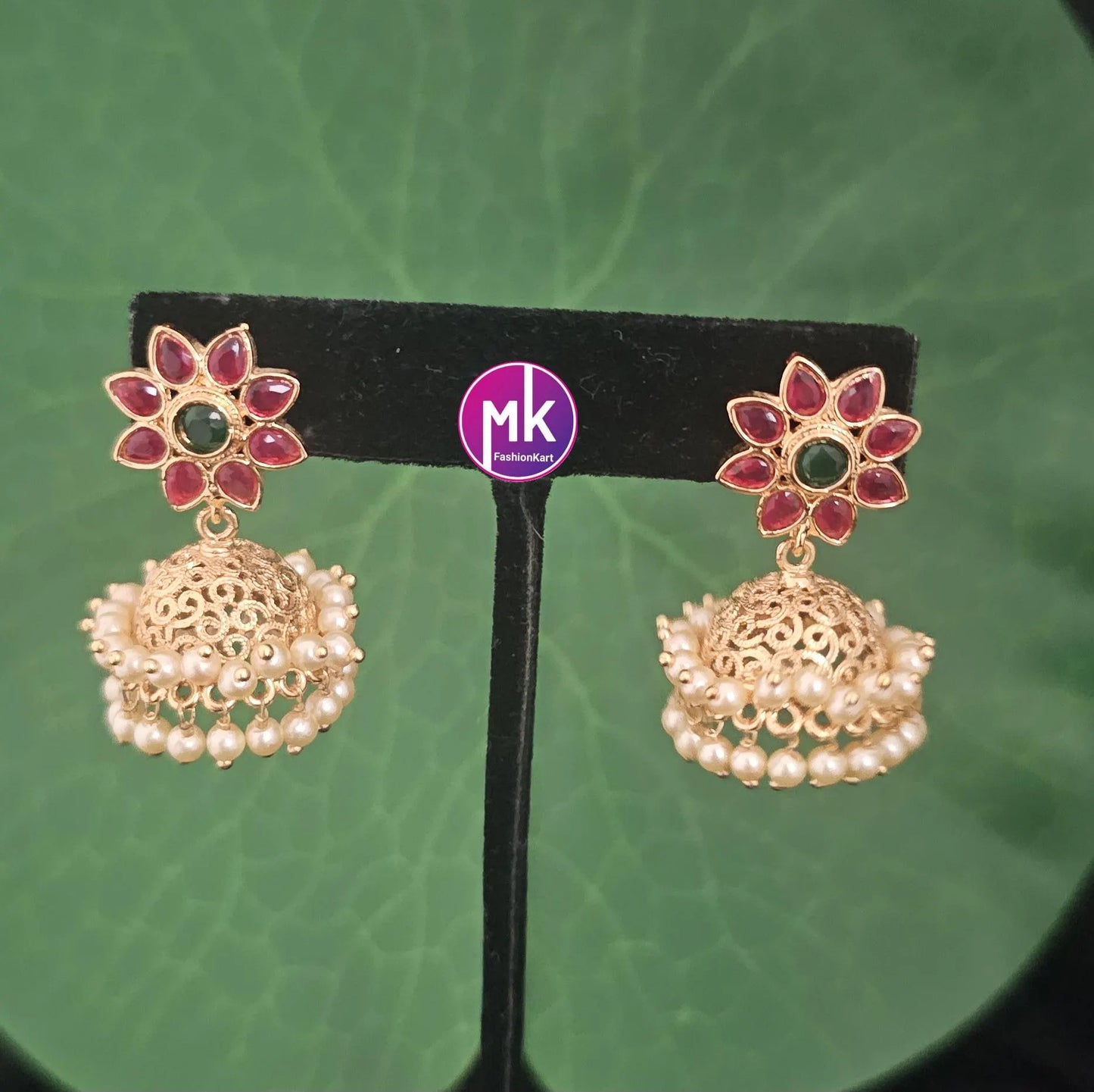 Premium Quality premium AD Stone with Pearl hanging Jhumkas - Wedding Jhumka - MK Fashionkart - Fashion Jewelry