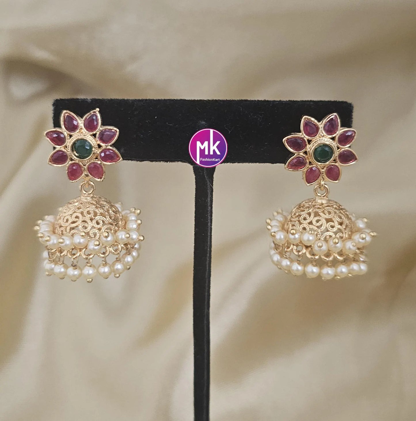 Premium Quality premium AD Stone with Pearl hanging Jhumkas - Wedding Jhumka - MK Fashionkart - Fashion Jewelry