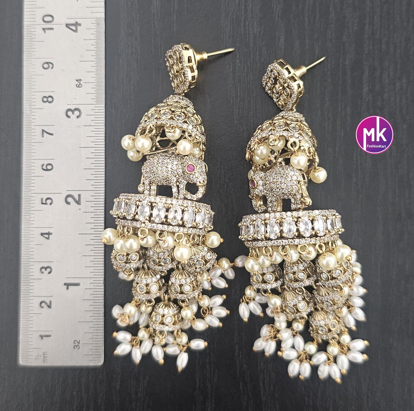 Premium quality premium polish Antique gold finish Elephant design Big Jhumka with hangings pearls - MK Fashionkart - Fashion Jewelry