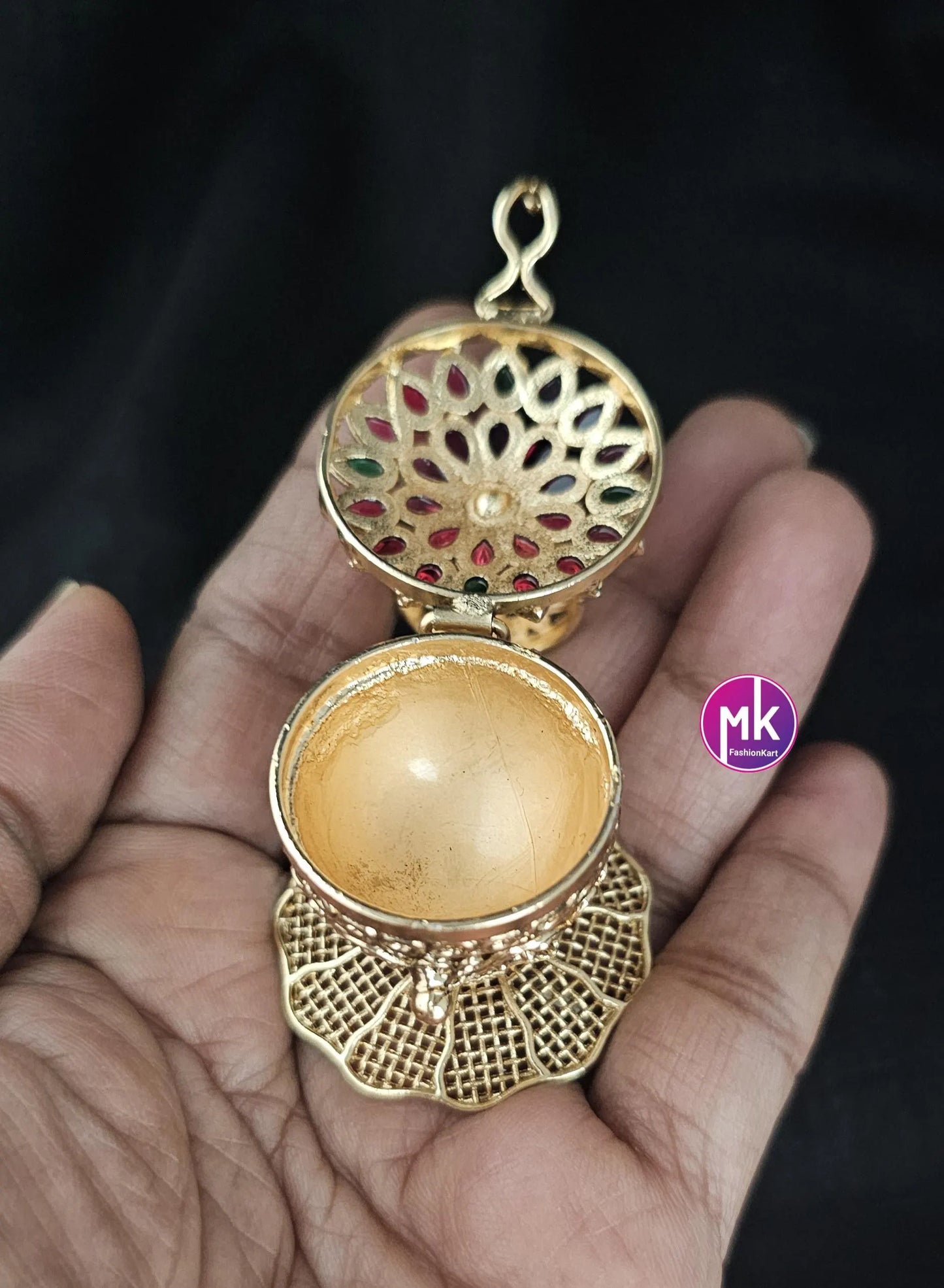 Gold plated Kumkum box/Sindoor box/Wedding Gift/Pooja Accessory/Indian Decor/Kumkum Bharani - MK Fashionkart