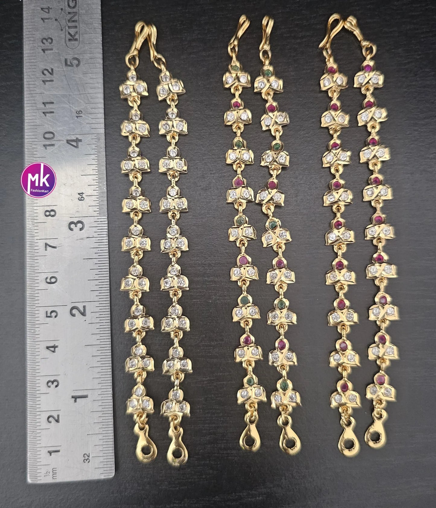 Gold finish AD stones Premium Jhumka Matti/Earring Mattal/Matti/Kaan Chain - Stone Mattal/Matti - MK Fashionkart - Fashion Jewelry