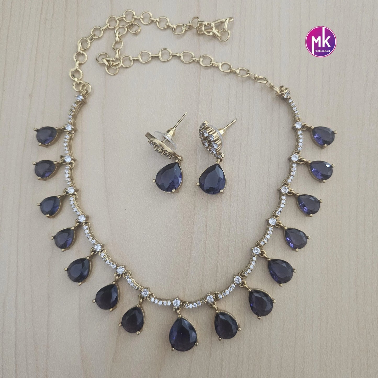 Elegant style beautiful celebrity style AD and CZ stone necklace with matching Earrings - Adult cum Teen Necklace - MK Fashionkart