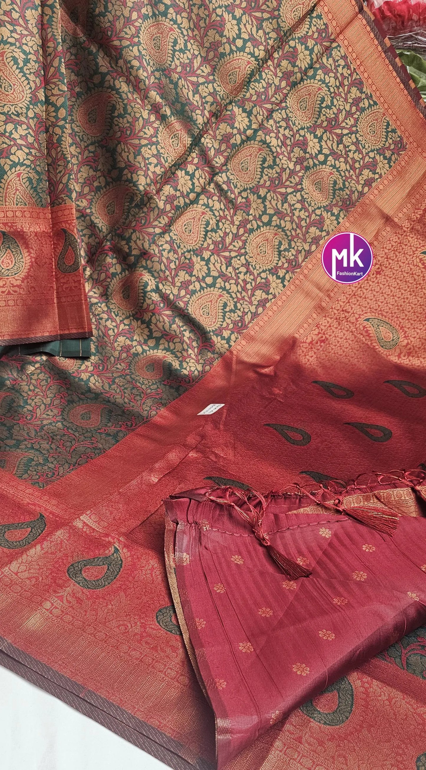 Semi kanchipuram Fancy Silk Saree - Exclusive banarasi kanchipuram designs - Wedding Saree w running blouse - Bridal Saree - MK Fashionkart