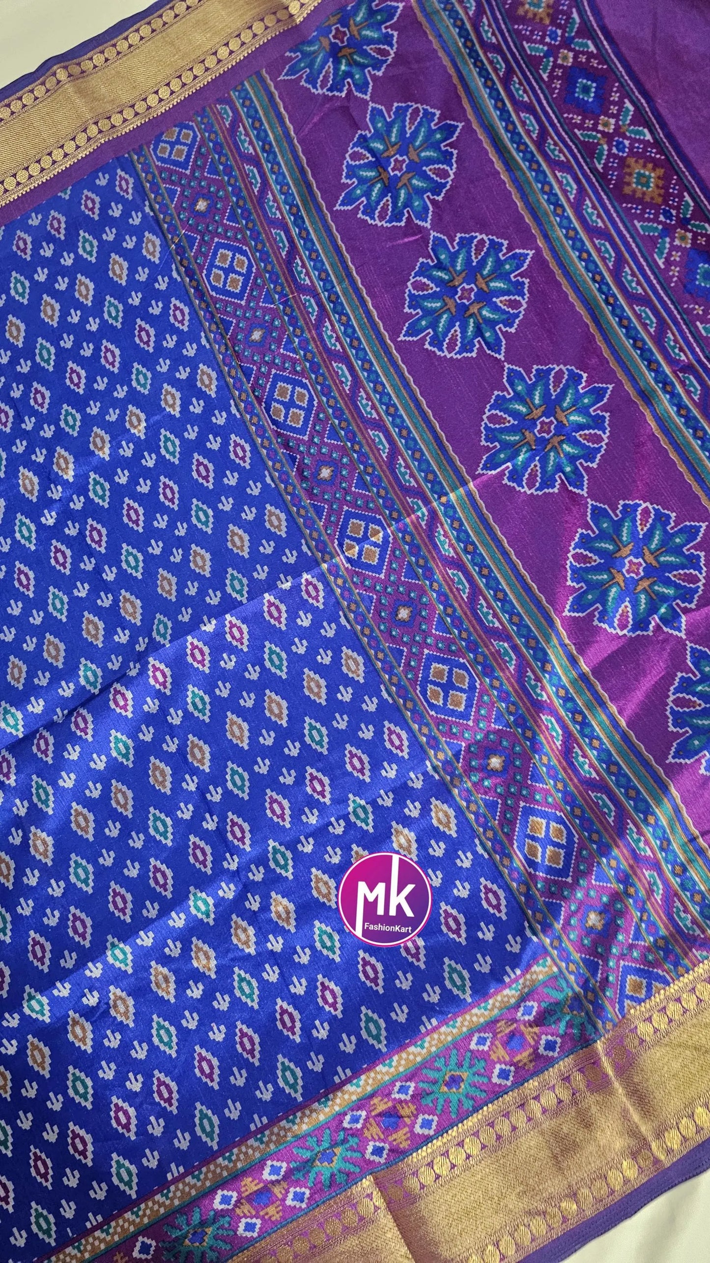 Semi Ikkath Silk Saree ikkath & pochampalli print - Rich pallu weaving border - Saree with running blouse (unstitched) - MK Fashionkart