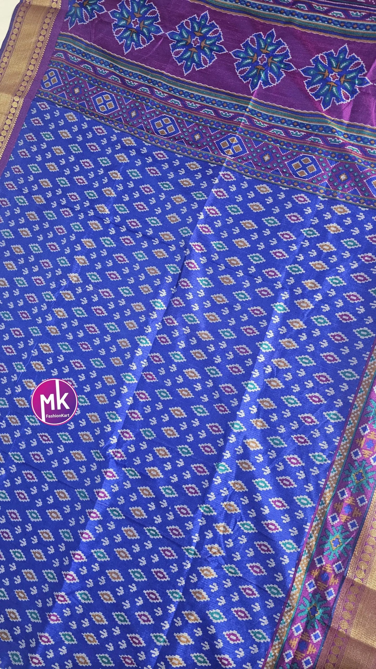 Semi Ikkath Silk Saree ikkath & pochampalli print - Rich pallu weaving border - Saree with running blouse (unstitched) - MK Fashionkart