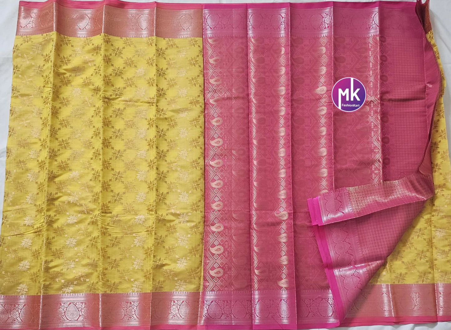 Floral Design Fancy Tissue Art Silk with Contrast pallu and Running blouse - Saree with running blouse - Partywear Saree - MK Fashionkart