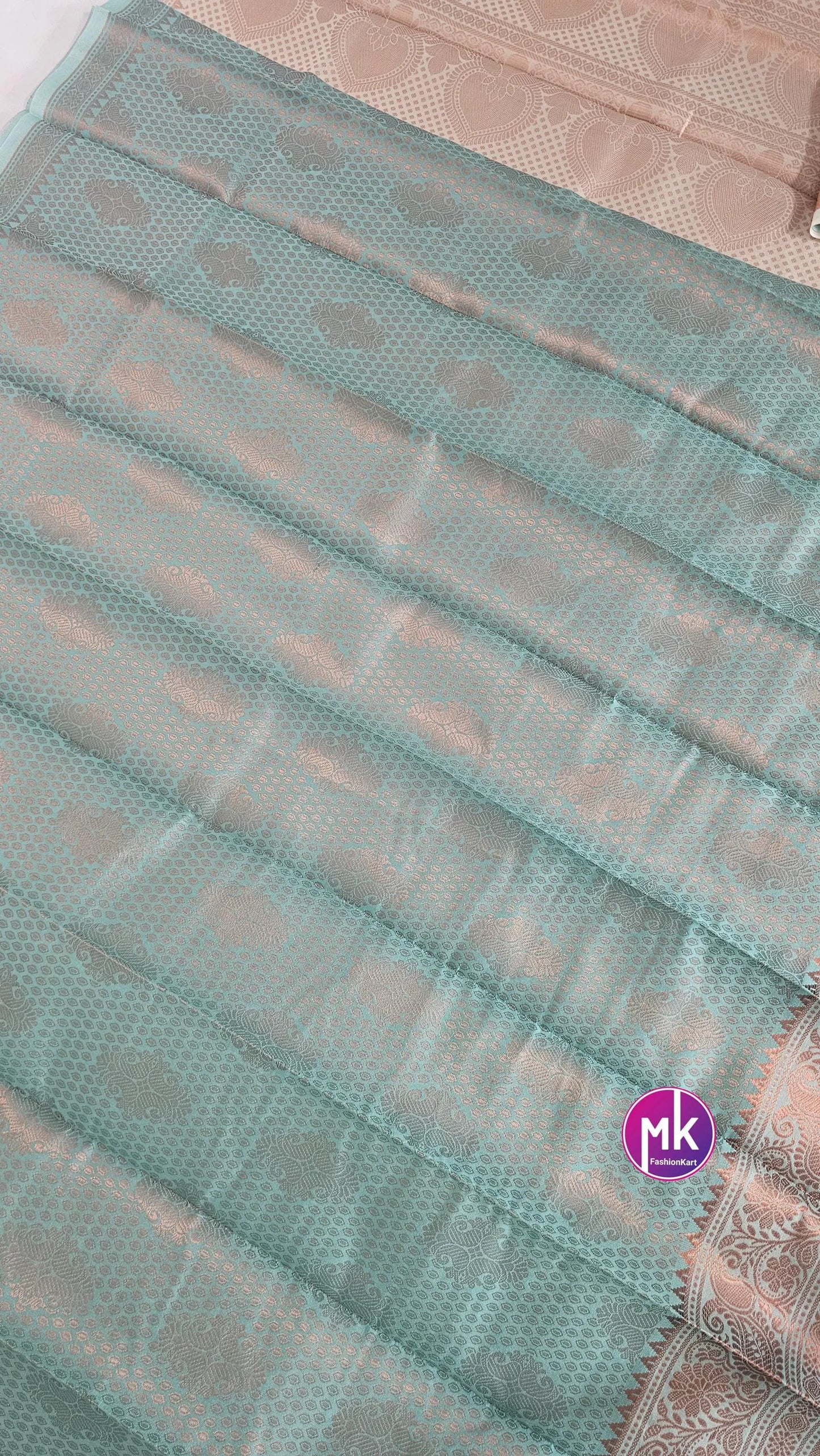 Flower designed Fancy Silk Teel green color saree with Running blouse - Saree with running blouse - Partywear Saree - MK Fashionkart