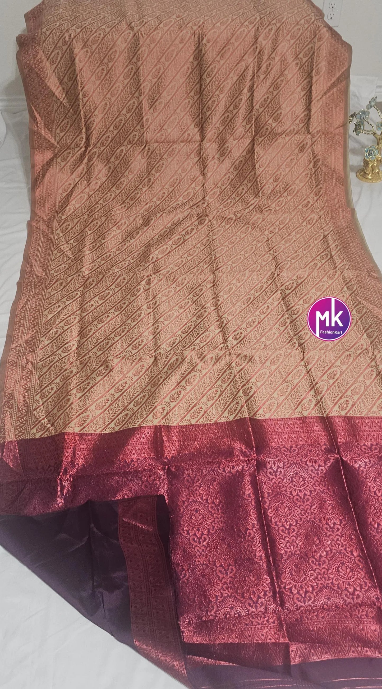 Semi Banarasi Fancy Silk Saree - Exclusive banarasi kanchipuram designs - Saree w running blouse - Pooja return gift saree - MK Fashionkart