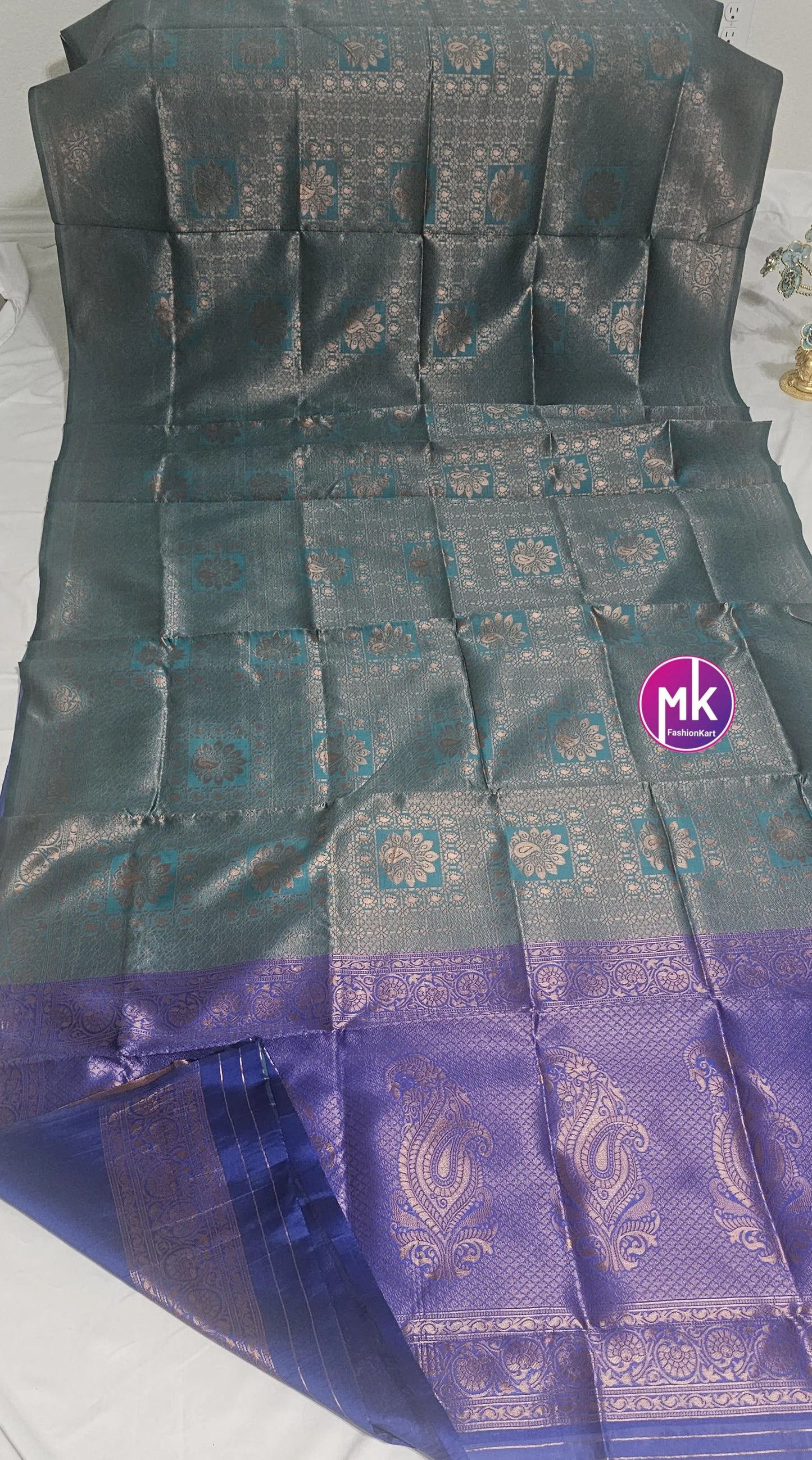 Semi Banarasi Fancy Silk Saree - Exclusive banarasi kanchipuram designs - Saree w running blouse - Pooja return gift saree - MK Fashionkart