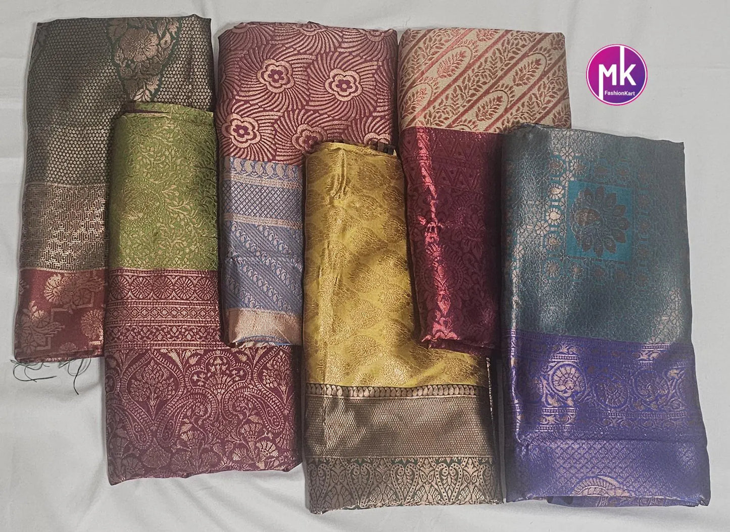 Semi Banarasi Fancy Silk Saree - Exclusive banarasi kanchipuram designs - Saree w running blouse - Pooja return gift saree - MK Fashionkart