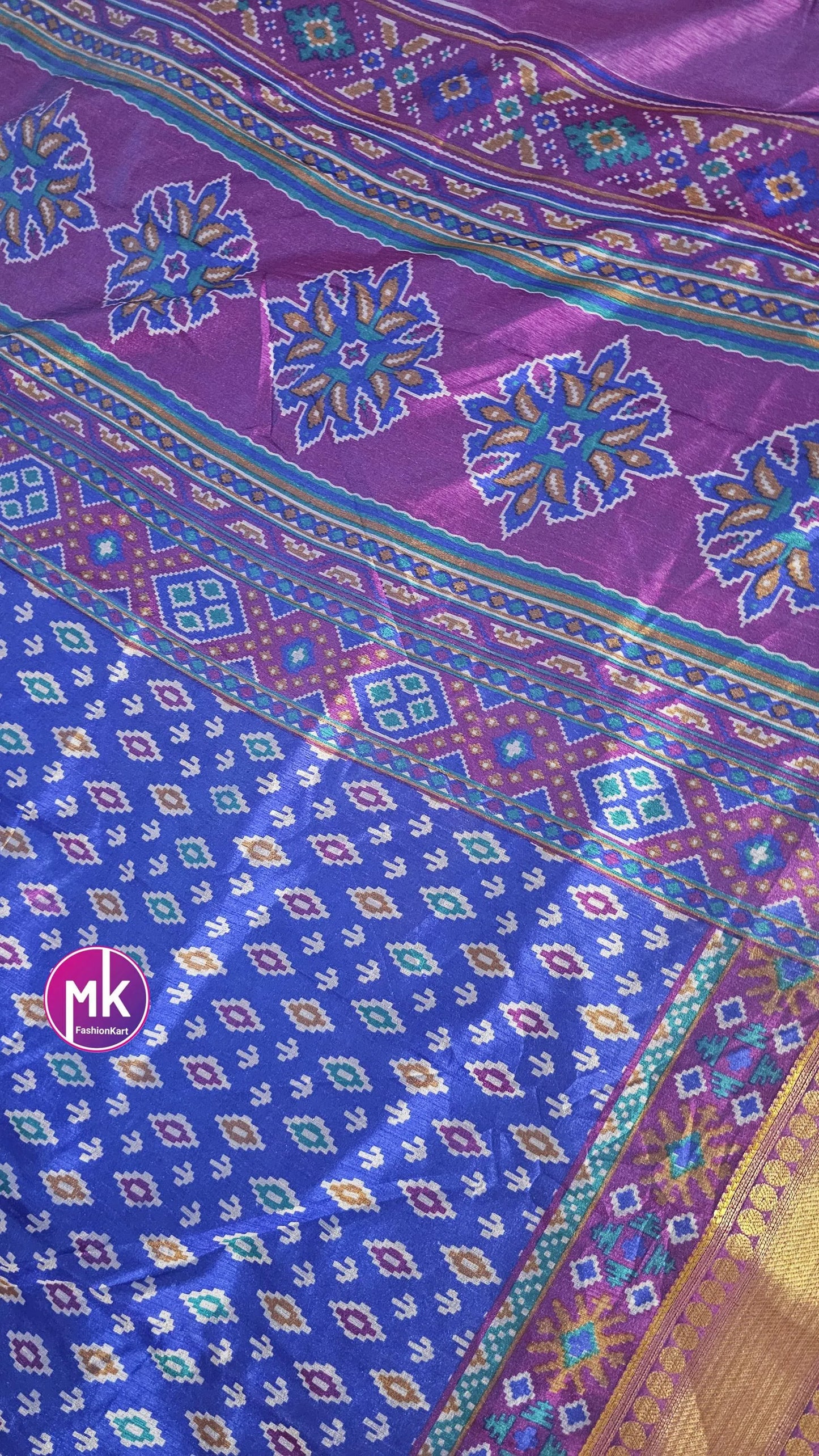 Semi Ikkath Silk Saree ikkath & pochampalli print - Rich pallu weaving border - Saree with running blouse (unstitched) - MK Fashionkart