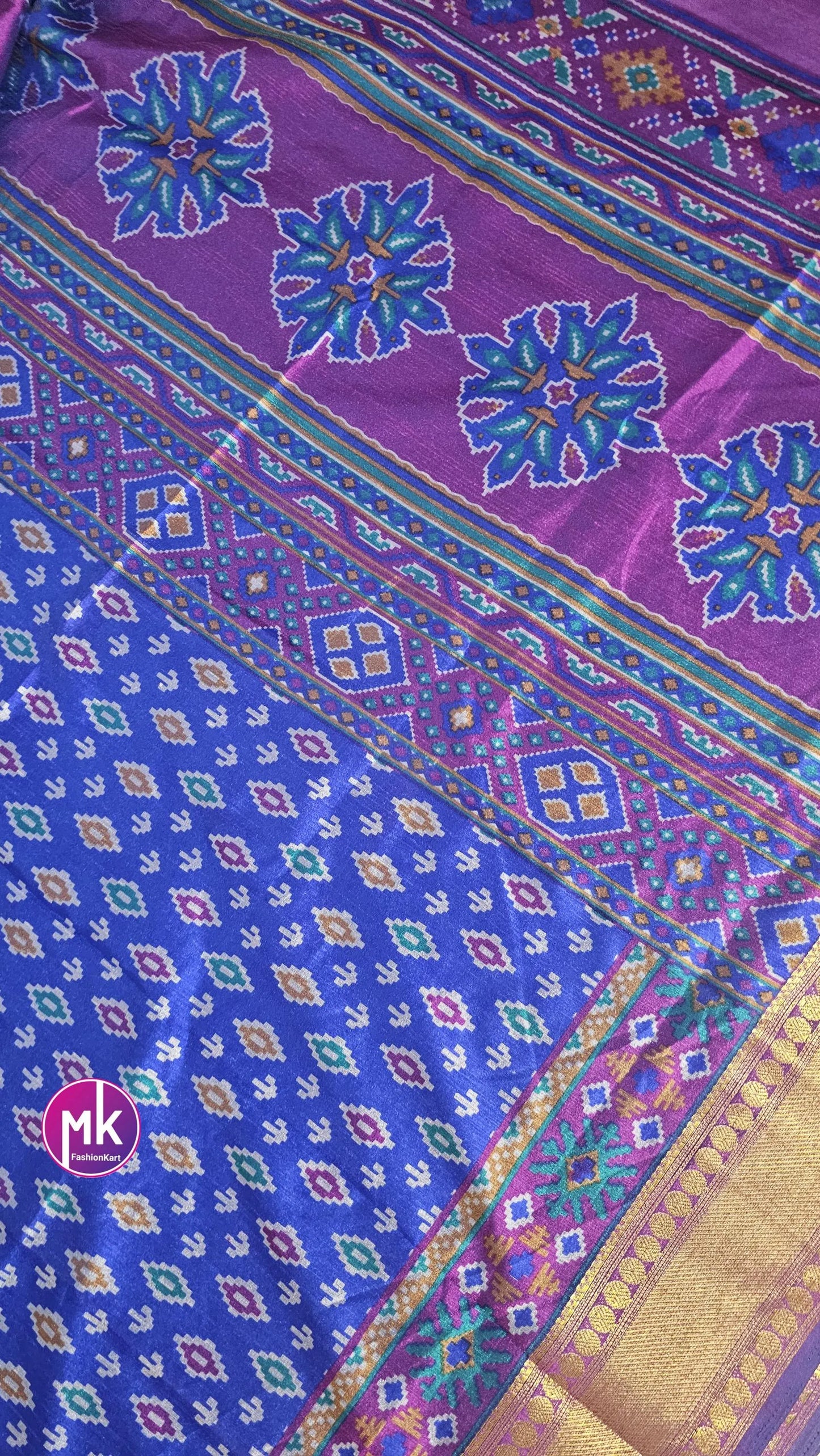 Semi Ikkath Silk Saree ikkath & pochampalli print - Rich pallu weaving border - Saree with running blouse (unstitched) - MK Fashionkart