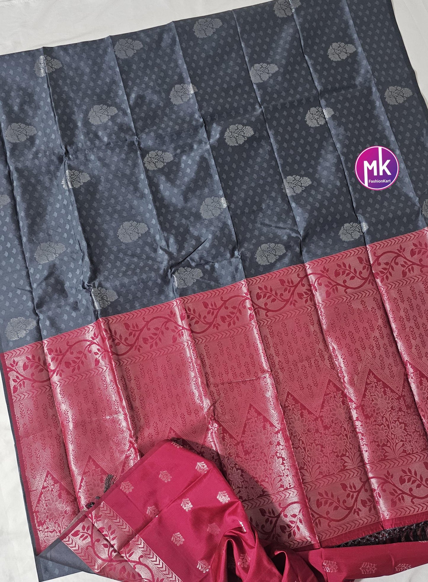 Soft Silk Fancy Saree - Exclusive soft silk kanchipuram designs - Saree w running blouse - Vibrant Color Combination Sarees - MK Fashionkart