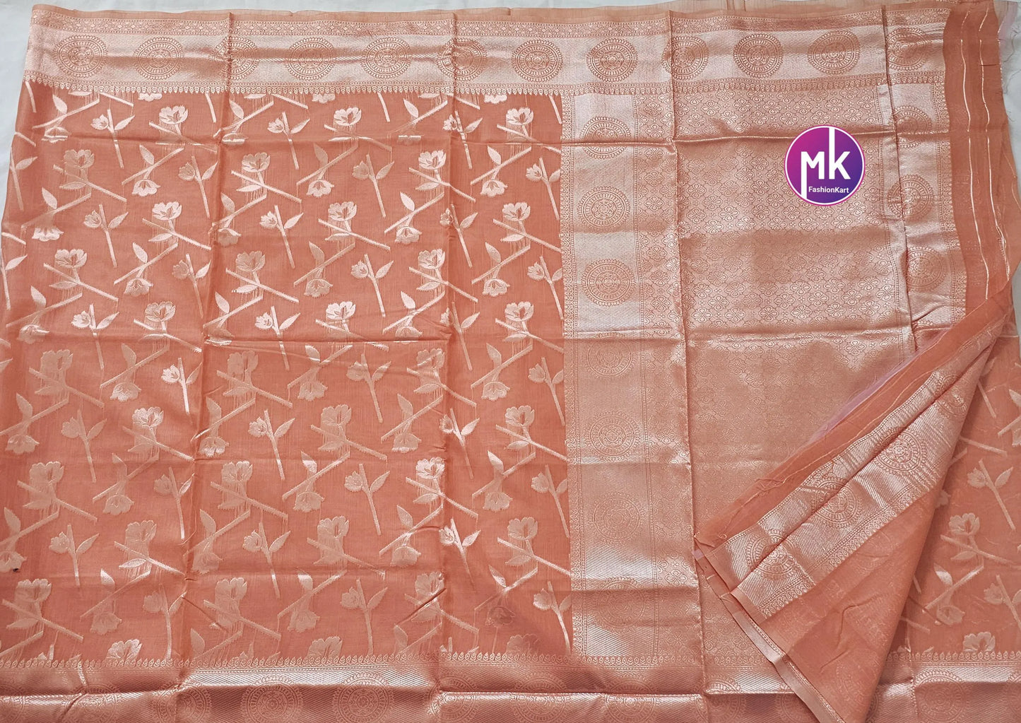 Floral Design Soft Tissue Saree - Beautiful Floral design Sarees - Saree with running blouse - Partywear Saree - MK Fashionkart
