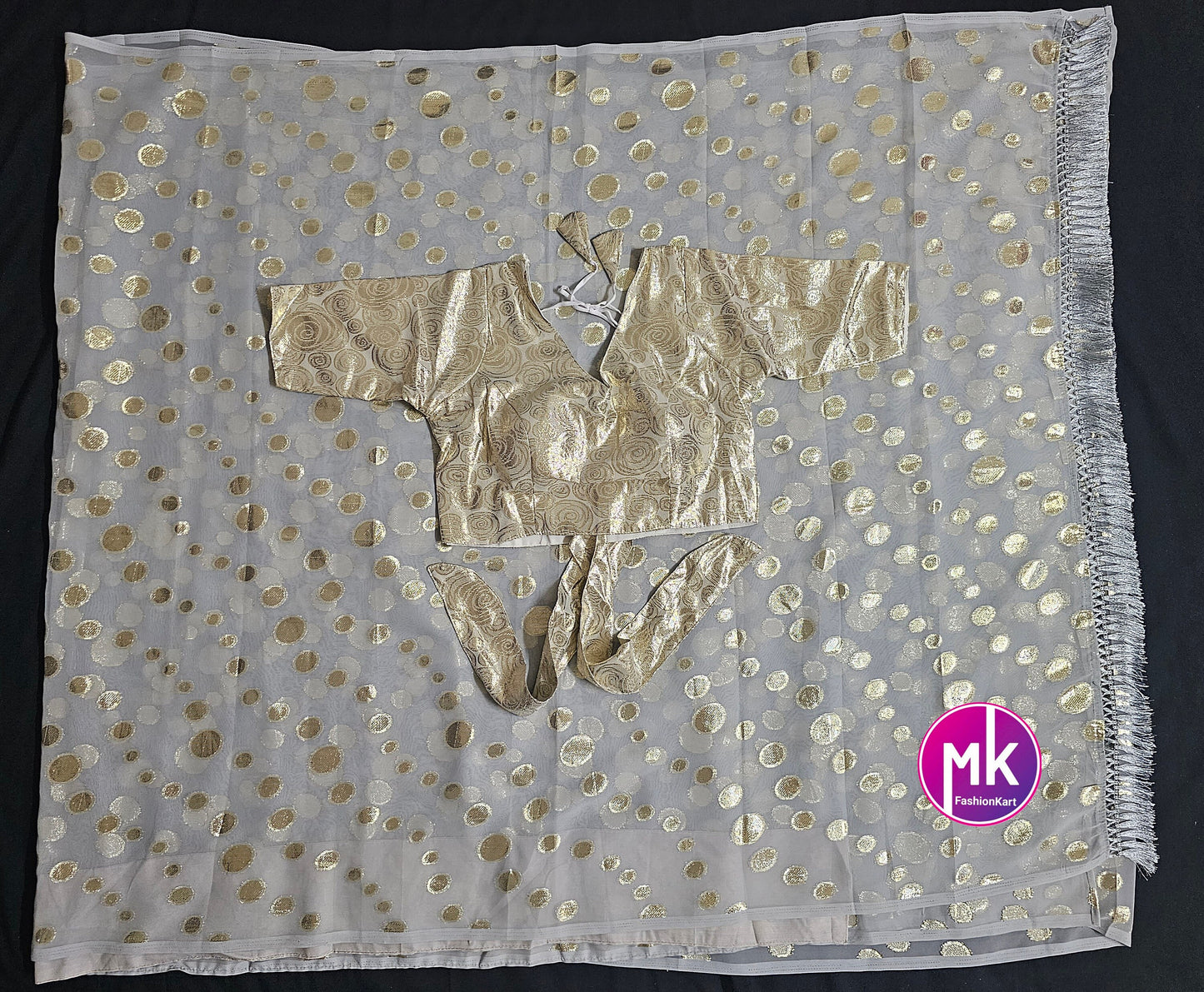 Bollywood Georgette with Anmol gold zari weaving shining saree with tussle stitched blouse - Designer stitched blouse - MK Fashionkart