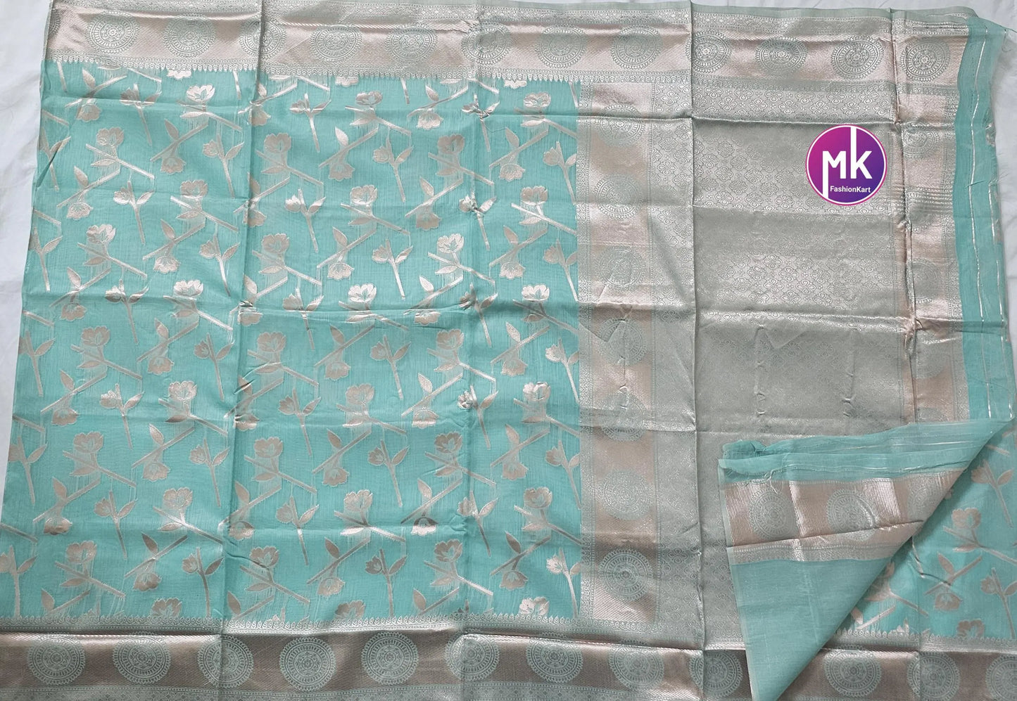 Floral Design Soft Tissue Saree - Beautiful Floral design Sarees - Saree with running blouse - Partywear Saree - MK Fashionkart
