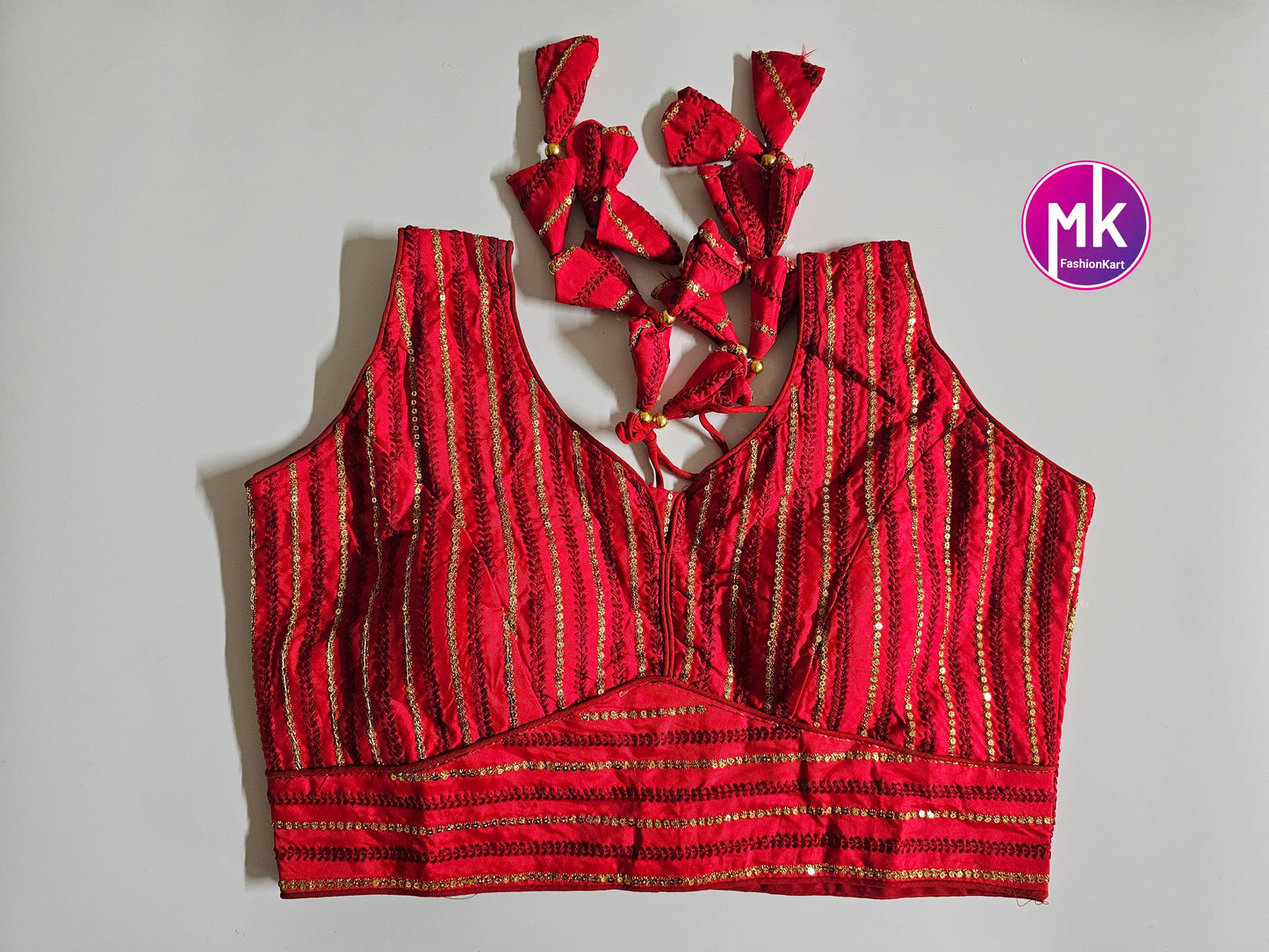 Readymade Sleeveless Saree Blouse - Silk fabric w sequence work with Vibrant colors Blouses - Princess cut - Size 38" (self alter Upto 40")