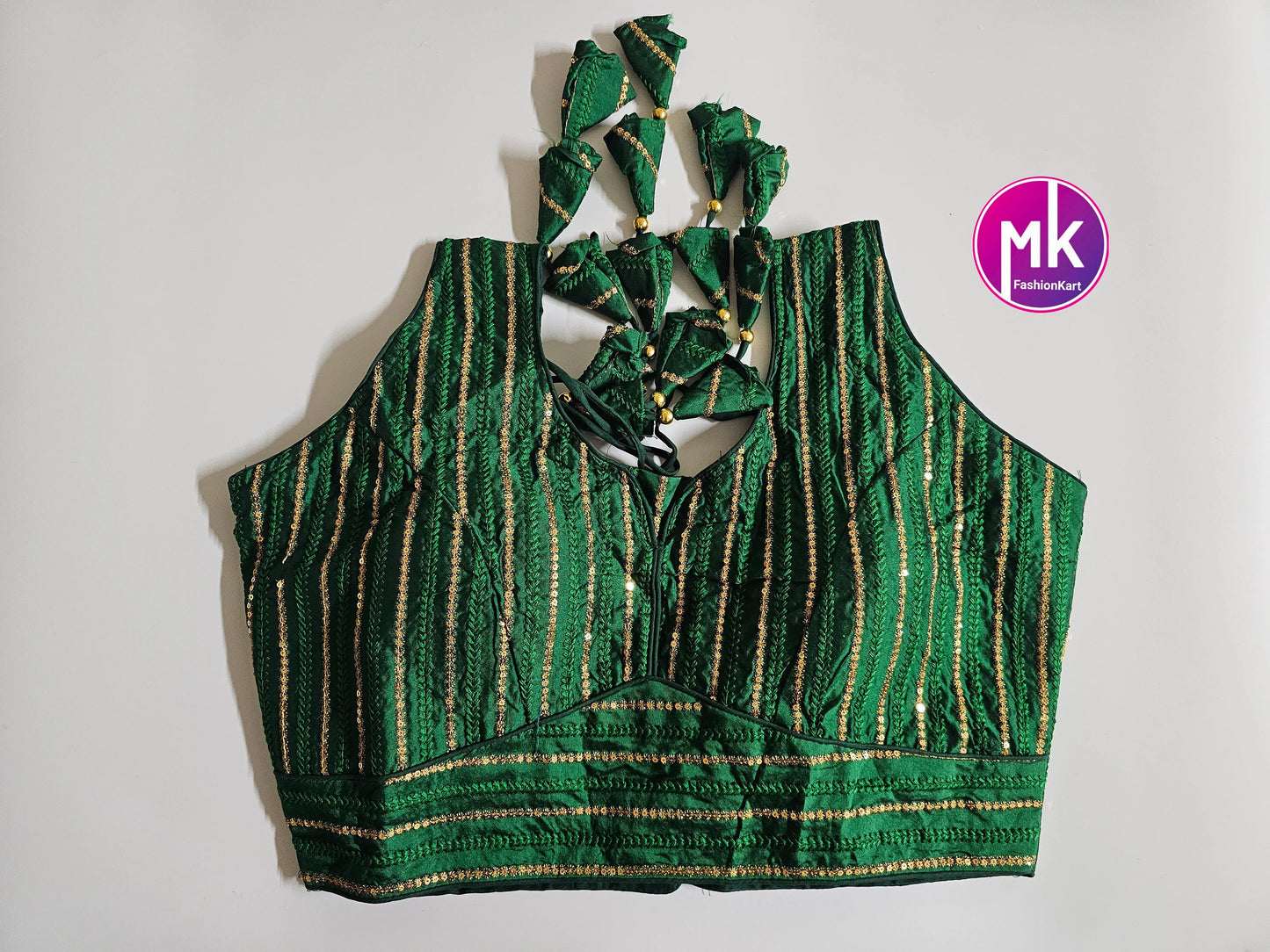 Readymade Sleeveless Saree Blouse - Silk fabric w sequence work with Vibrant colors Blouses - Princess cut - Size 38" (self alter Upto 40")