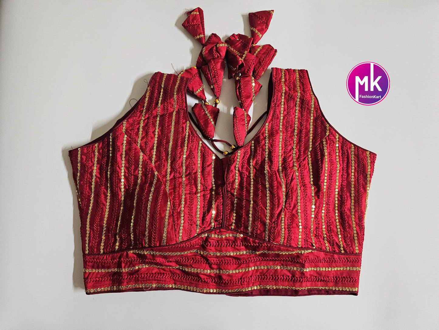 Readymade Sleeveless Saree Blouse - Silk fabric w sequence work with Vibrant colors Blouses - Princess cut - Size 38" (self alter Upto 40")