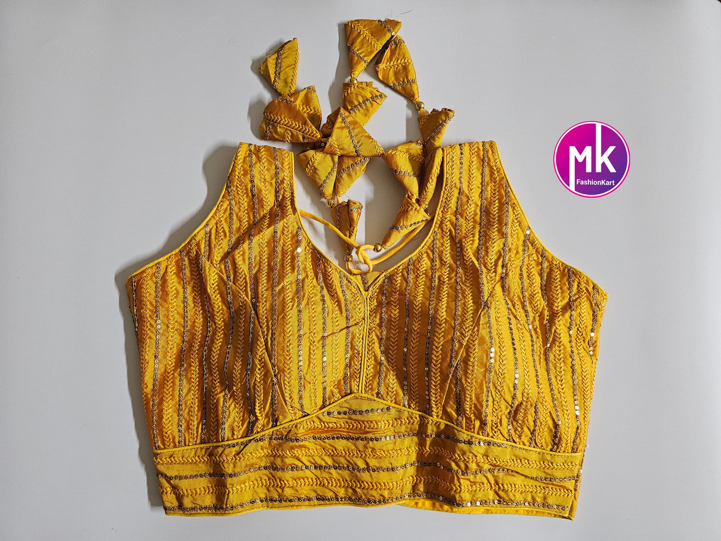 Readymade Sleeveless Saree Blouse - Silk fabric w sequence work with Vibrant colors Blouses - Princess cut - Size 38" (self alter Upto 40")
