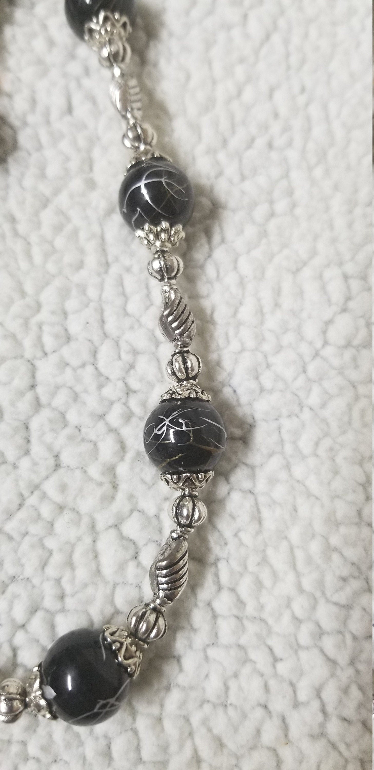 Black with silver line bead with german silver bead and butterfly earrings