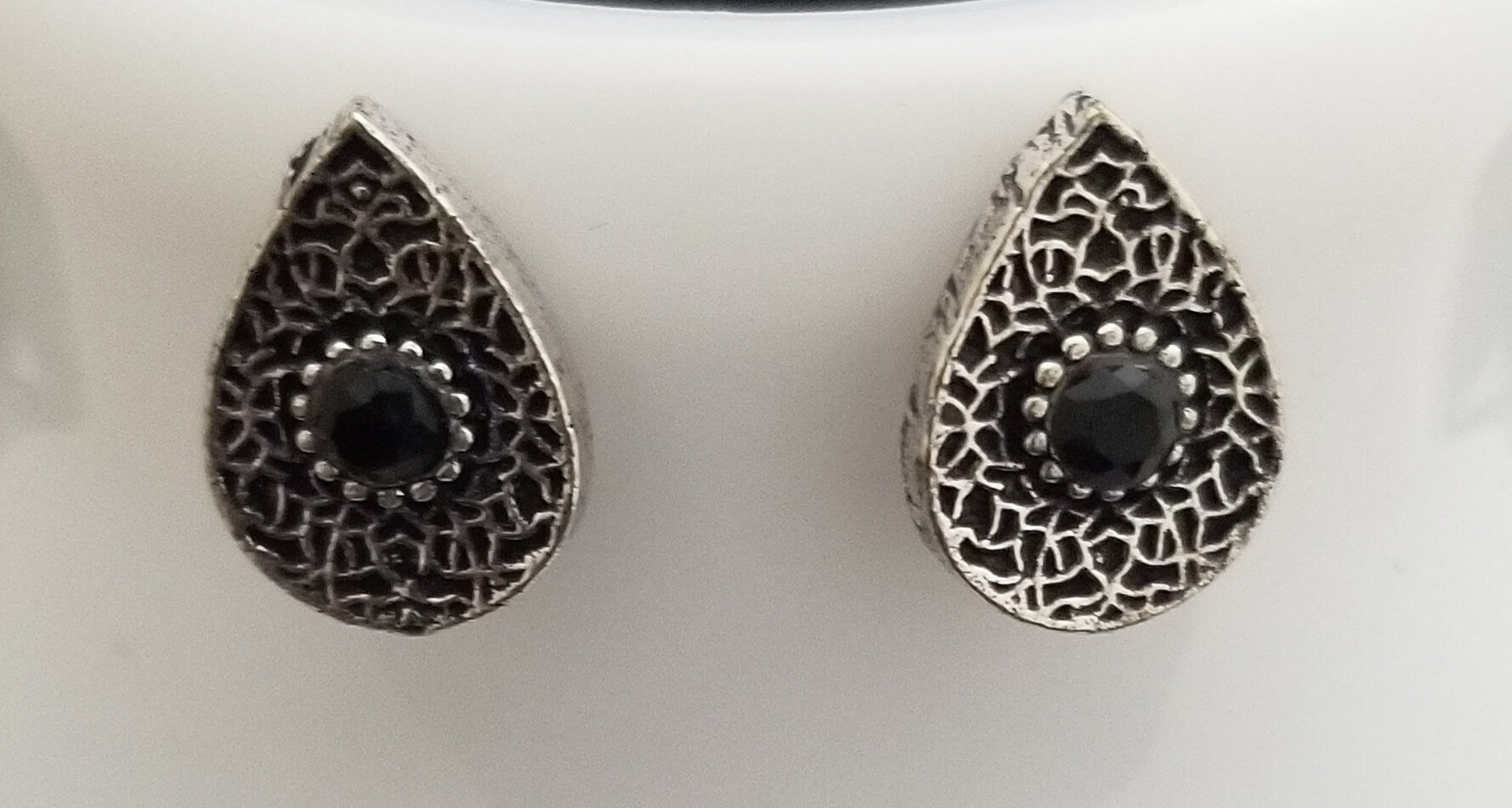 Antique Silver Chain with pendent with black stones and Matching cute earrings